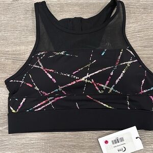 Women's Black and Multicolor Sports Bra